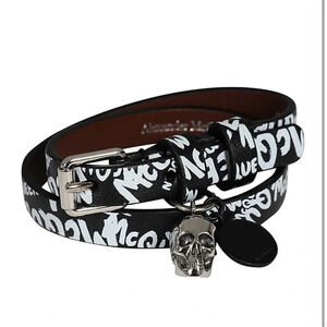 Alexander McQueen black white double wrap leather bracelet chocker